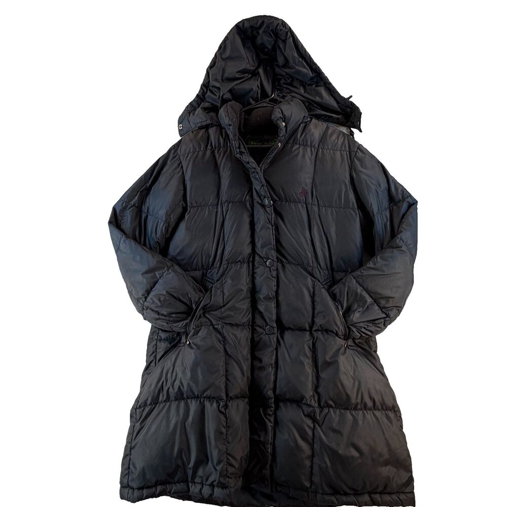 United Colors of Benetton Bean Pole Long Down Puffer Coat Womens S Black Vintage